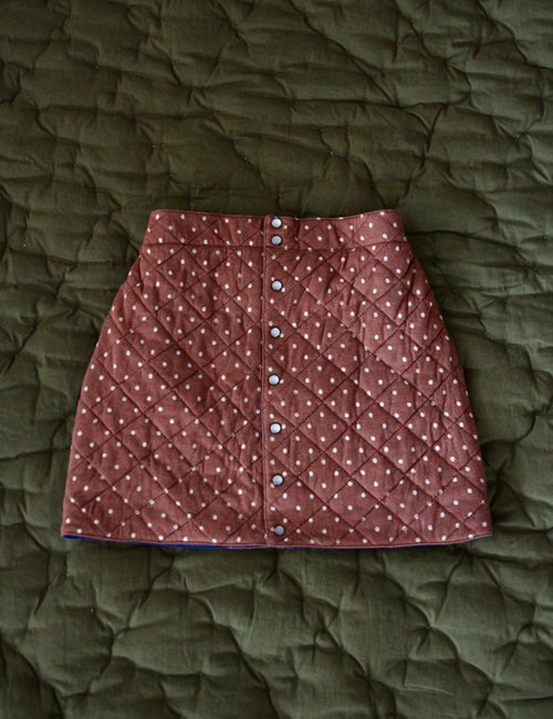 [BONJOUR DIARY] Quilted skirt _ Ecru dots on brown jersey