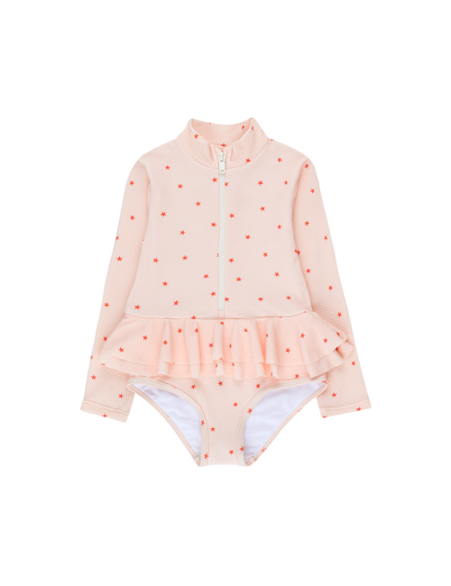 [TINY COTTONS]  STARFISH FRILLS LS ONE-PIECE _ pastel pink/red