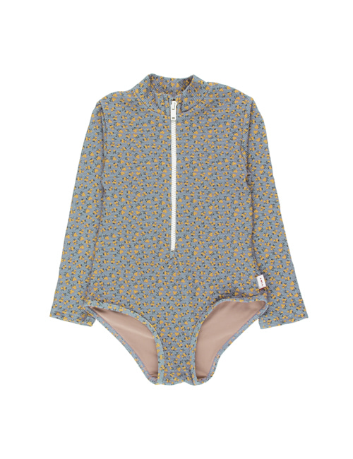 [TINY COTTONS]  SMALL FLOWERS LS ONE-PIECE _ summer grey/yellow