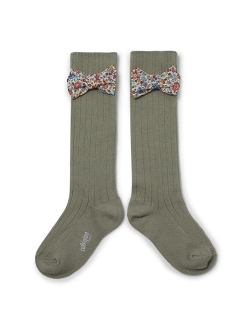 [COLLEGIEN] Ribbed Knee-high Socks with Liberty Bow (No.188)[24/27, 28/31, 32/35]