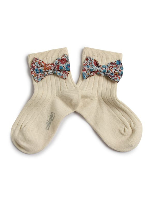 [COLLEGIEN] Ribbed Ankle Socks with Liberty Bow (No.037)[24/27, 28/31, 32/35]