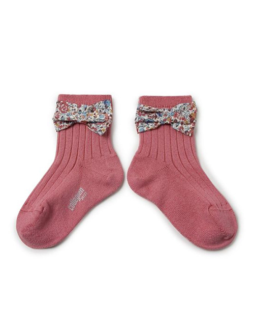 [COLLEGIEN] Ribbed Ankle Socks with Liberty Bow (No.787)[24/27, 28/31, 32/34]