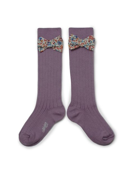 [COLLEGIEN] Ribbed Knee-high Socks with Liberty Bow (No.406)[24/27, 32/35]