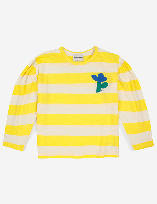 [BOBO CHOSES] Yellow Stripes long gathered sleeve T-shirt [4-5y, 6-7y]