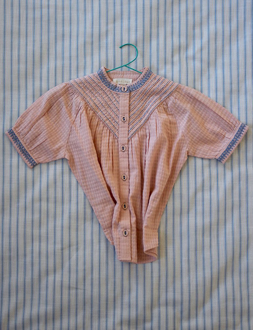 [BONJOUR DIARY] ESSENTIAL BLOUSE _ Light pink organic check voile [2-3Y, 4Y, 6Y]