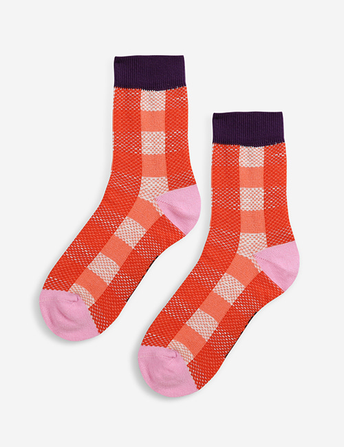[BOBO CHOSES]  Red checkered short socks [26-28, 29-31, 32-34]