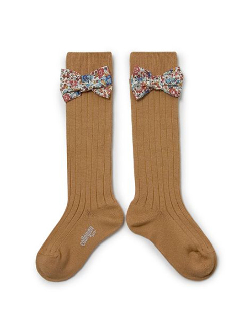 [COLLEGIEN] Ribbed Knee-high Socks with Liberty Bow (No779)[24/27, 28/31, 32/35]