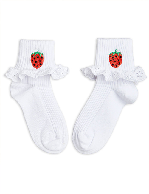 [MINI RODINI]  Strawberries lace socks _ White