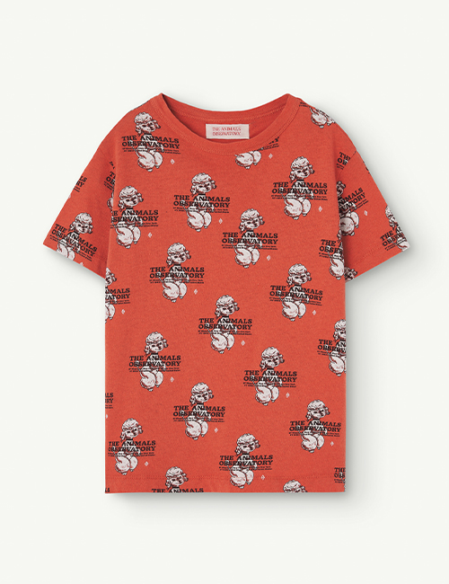 [The Animals Observatory]  ROOSTER KIDS T-SHIRT Red [3Y,12Y,14Y]