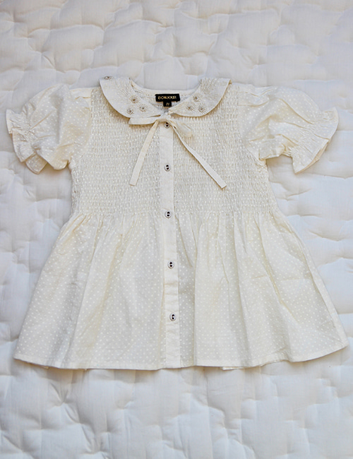[Bonjour Diary] Blouse with New embroidery collar _ White  dots