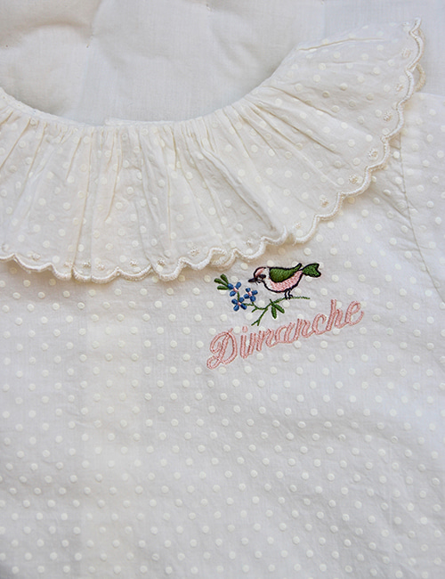 [Bonjour Diary] Baby flounce blouse with embroidery _ Ecru dot voile
