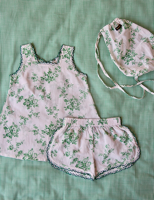 [Bonjour Diary] Set top and Panty + bag _ Green flower print