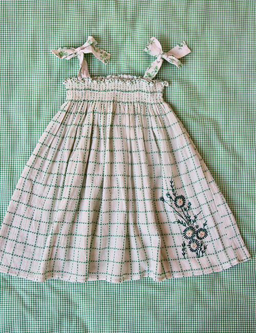 [Bonjour Diary] Long skirt / dress  _  Green check flower print