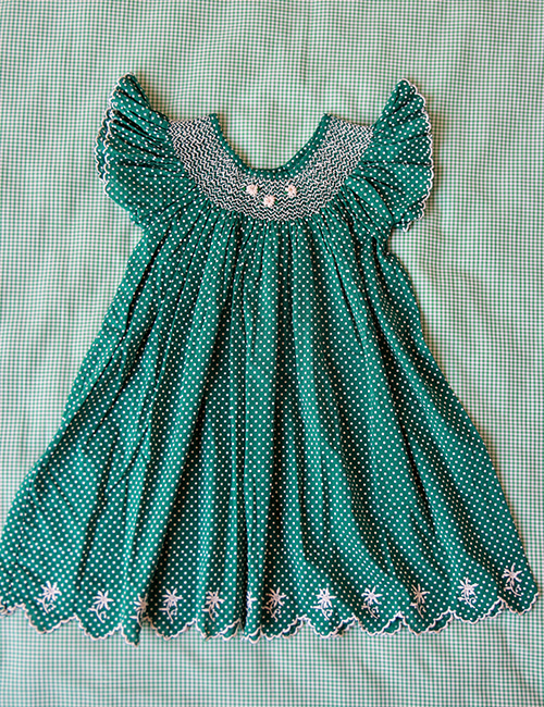 [Bonjour Diary] Butterfly dress with hand smocking embroidery _ Green dot