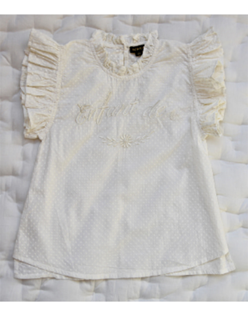 [Bonjour Diary] Top flounce with embroidery _  Ecru dot voile