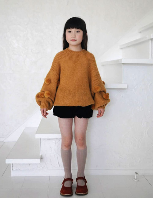 [MES KIDS DES FLEURS] sweater with pompom_carame