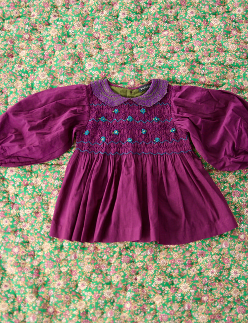 [BONJOUR DIARY]Blouse handsmock with embroidery collar _ Purple Organic voile