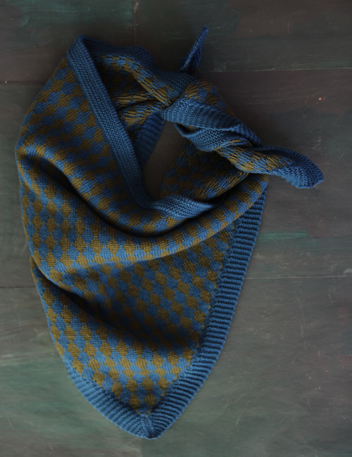 [BONJOUR DIARY]Knitted scarf blue-green diamond