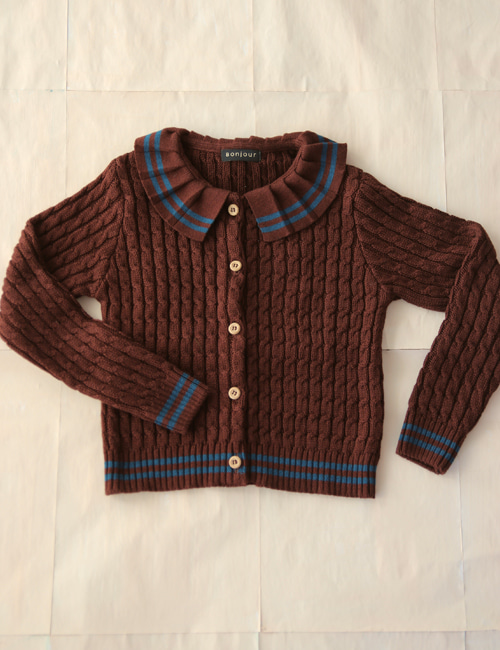 [BONJOUR DIARY]Knitted Cardigan brown twist [8Y, 10Y]