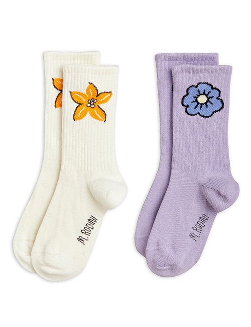 [MINI RODINI]  Flower socks 2-pack _ Purple[20/23, 24/27, 32/35]