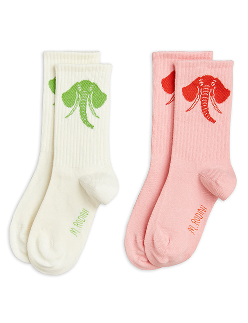 [MINI RODINI]  Elephant socks 2-pack _ Pink[20/23, 24/27, 28/31, 32/35]