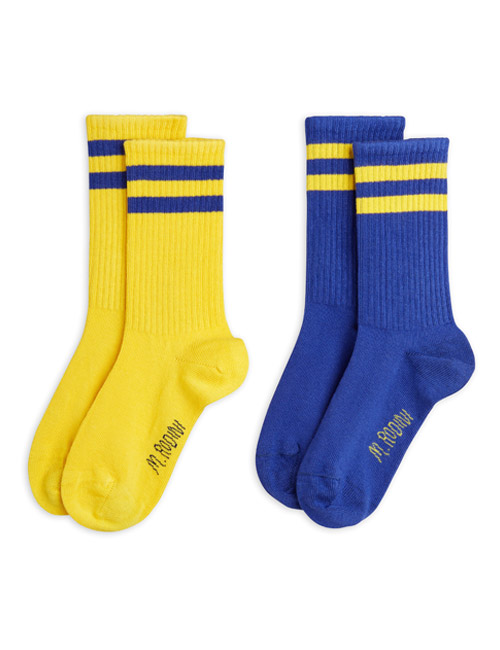 [MINI RODINI]Stripe socks 2-pack _ Yellow[20/23, 24/27]