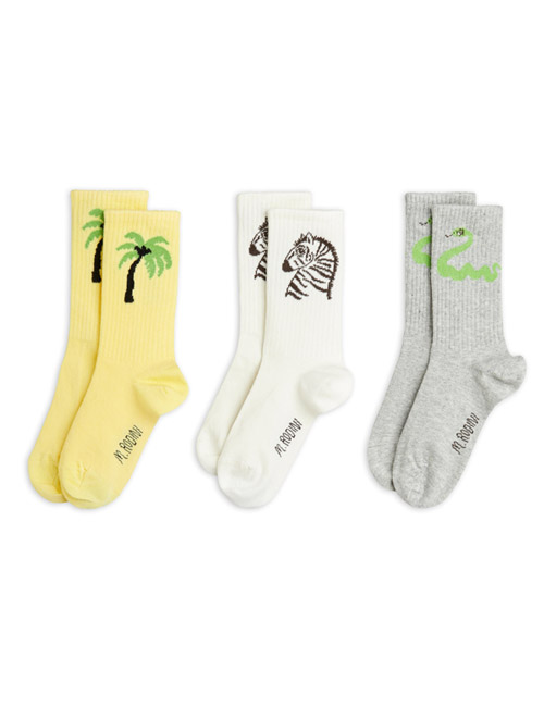 [MINI RODINI]Zebra socks 3-pack _ Yellow[20/23, 24/27]