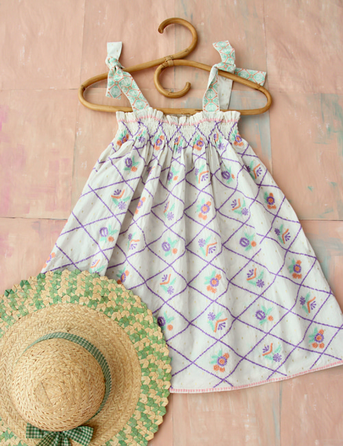 [BONJOUR DIARY] Skirt dress with embroidery _ Gold Dot [2-3Y, 8Y,10Y]