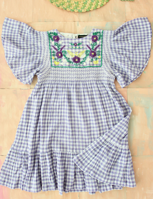 [BONJOUR DIARY] New Rosalie Dress with new sleeves _ Violet Gingham[2-3Y, 4Y, 6Y]