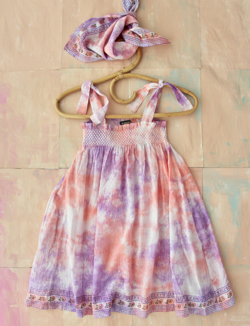 [BONJOUR DIARY] Tie &amp; Dye Skirt Dress with 50*50 scarf _ Tie&amp;Dye Violet