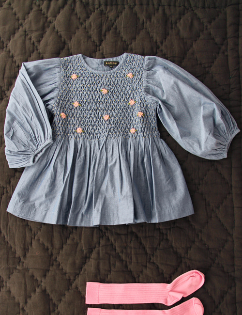 [BONJOUR DIARY] SMOCKS BLOUSE _ Chambray [4Y]
