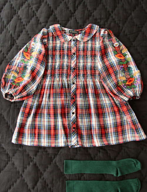 [BONJOUR DIARY] TUNIQUE BLOUSE _ Red check [10Y,12Y]