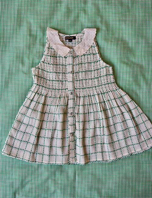 [Bonjour Diary] Ibiza Top with embroidery collar  _  Green check