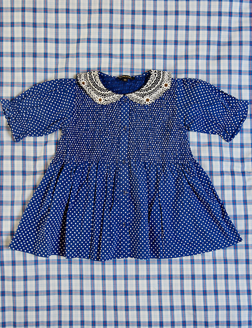 [Bonjour Diary] Blouse with embroidery collar _ Flash blue dots