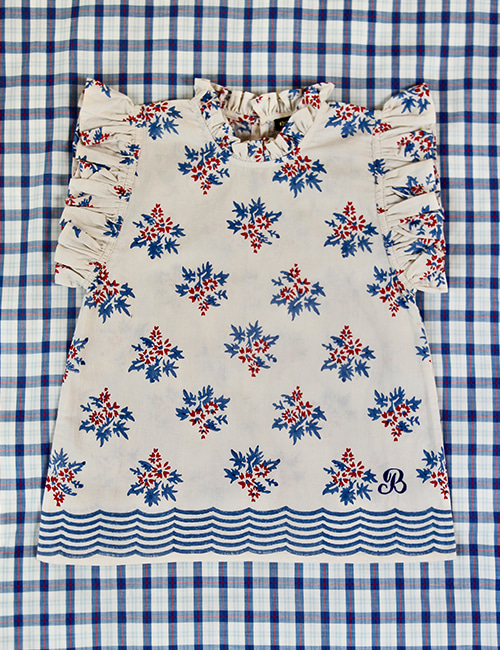 [Bonjour Diary] Top Flounce with B Emb _ Red blue flower print