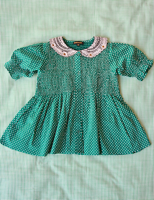 [Bonjour Diary] Blouse with embroidery collar _ Flash blue dots _ Green dots