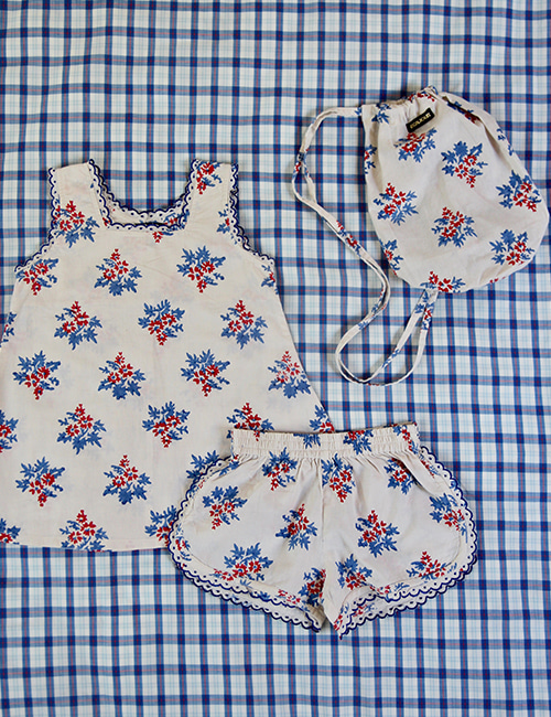 [Bonjour Diary] Set top and Panty + bag _ Red blue flower print