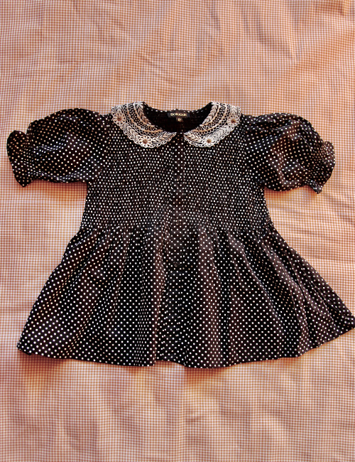 [Bonjour Diary] Blouse with embroidery collar _ Black dots