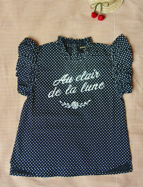 [Bonjour Diary] Top flounce with embroidery  _ Black dot voile