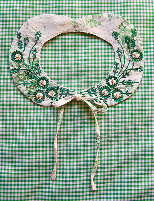 [Bonjour Diary] Embroidered collar _ Green flower print