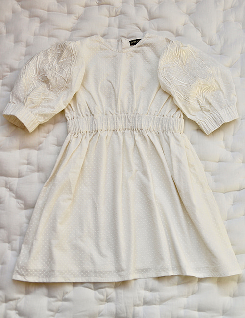 [Bonjour Diary] Marie dress with embroidery _ Ecru dot voile
