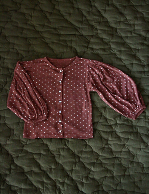 [BONJOUR DIARY] Cardigan with snaps _ Ecru dots on brown jersey