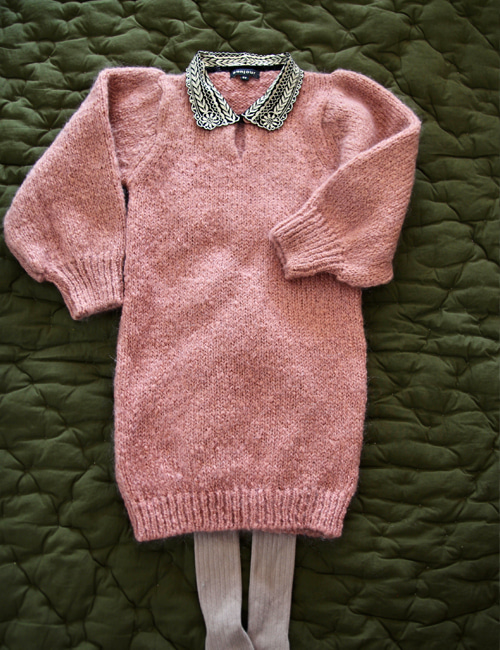 [BONJOUR DIARY] Dress with embroidered collar _ Pink  
