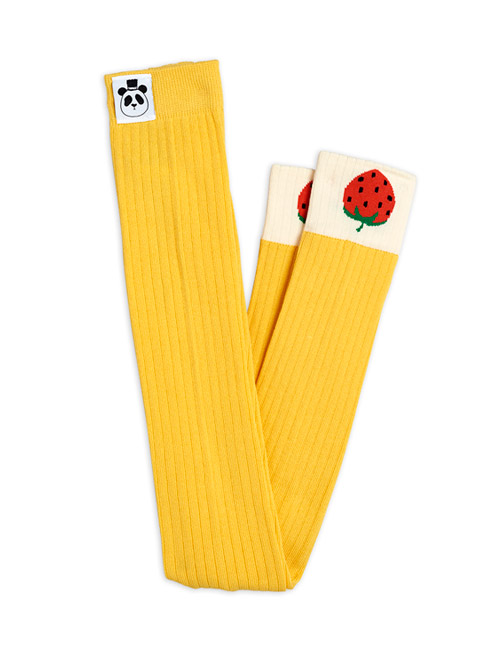 [MINIRODINI]Ribbed strawberry leggings _ yellow[68/74, 80/86, 92/98, 104/110, 116/122, 128/134]