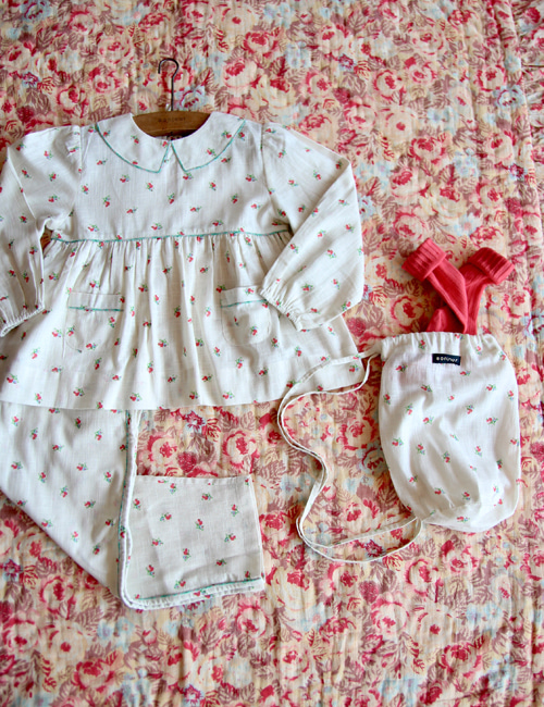 [BONJOUR DIARY] Girl pyjama set + bag _ Small flower print