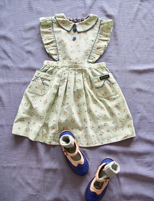 [BONJOUR DIARY] Reina dress with scallop embroidery _　Mint flower print
