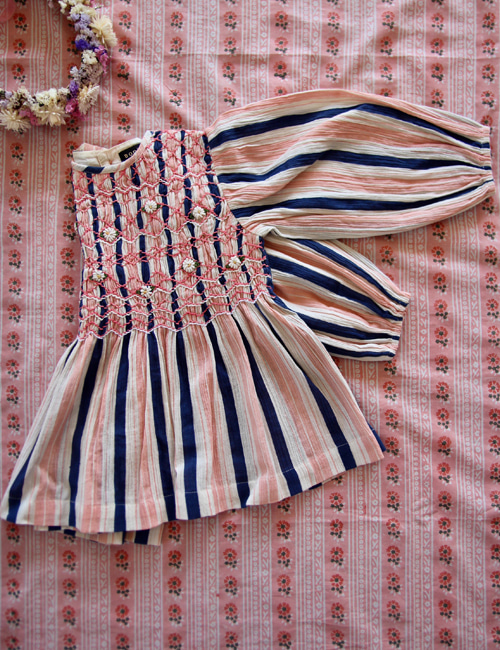 [BONJOUR DIARY] Handsmock blouse _　Big stripe