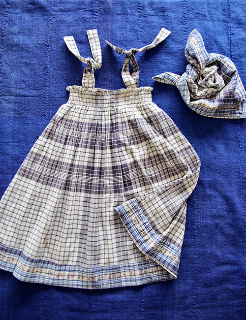 [BONJOUR DIARY]Dress skirt with border + Scarf with border block print _ Handkerchief check - Crepe