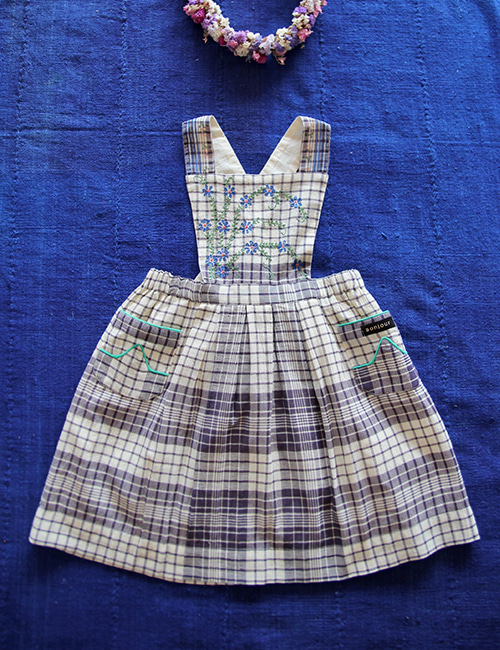 [BONJOUR DIARY]Reina dress with border print &amp; embroidery_ Handkerchief check - Crepe[4Y, 8Y]