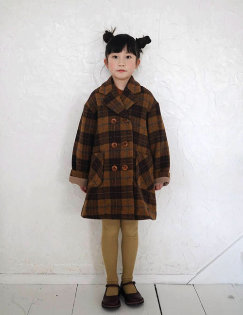 [MES KIDS DES FLEURS] double-breasted short peacoat _ Brown